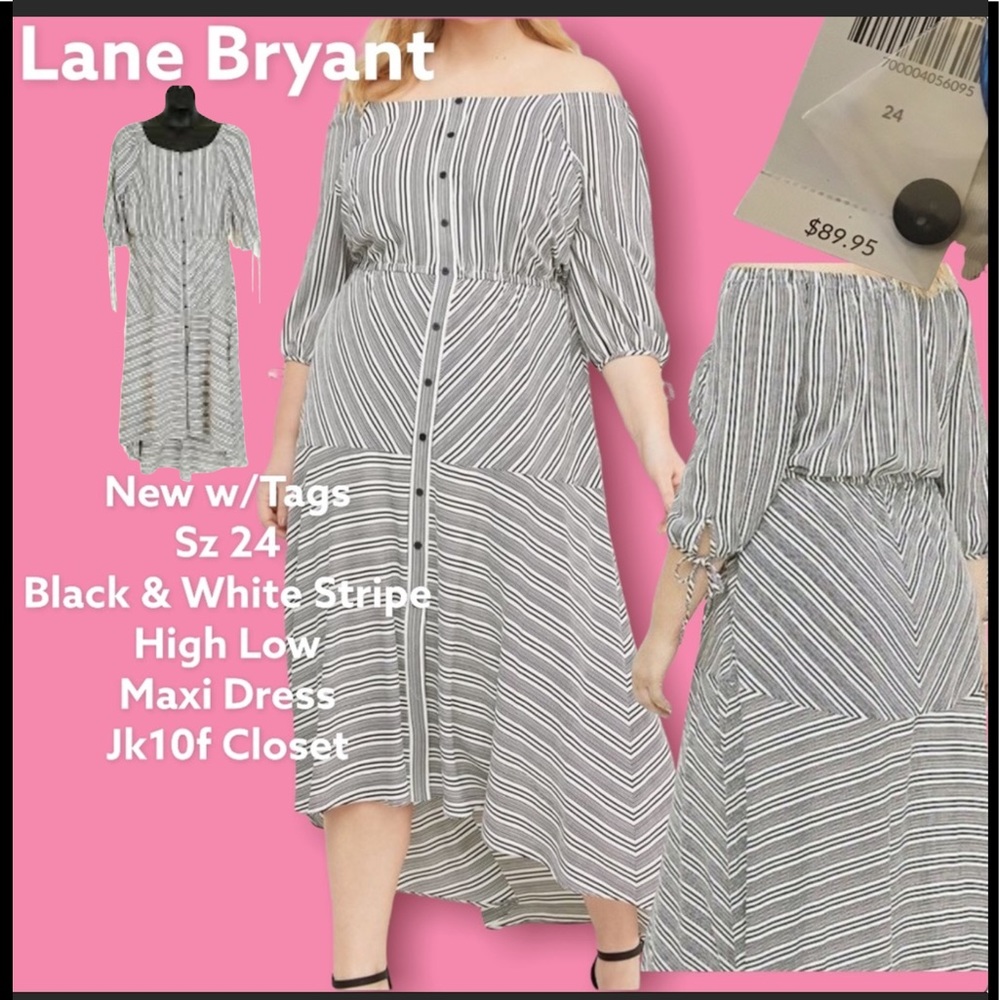 LOWEST🌺 NWT LANE BRYANT Sz24 BLACK & WHITE STRIPE MIDI DRESS